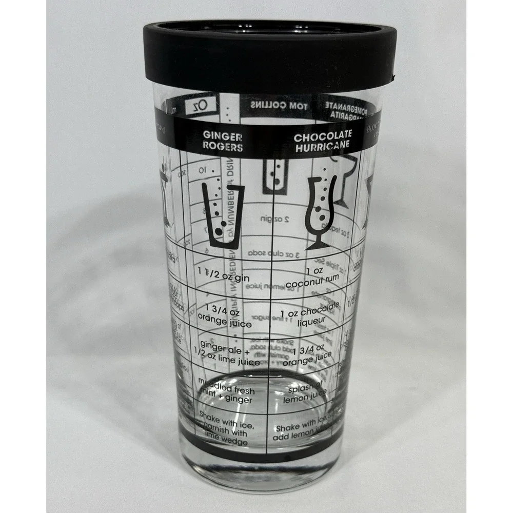 Clear Glass Cocktail Shaker with Printed Drink Recipes and Measurements 12oz